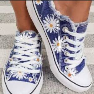 Daisy Print Denim Sneakers for Women